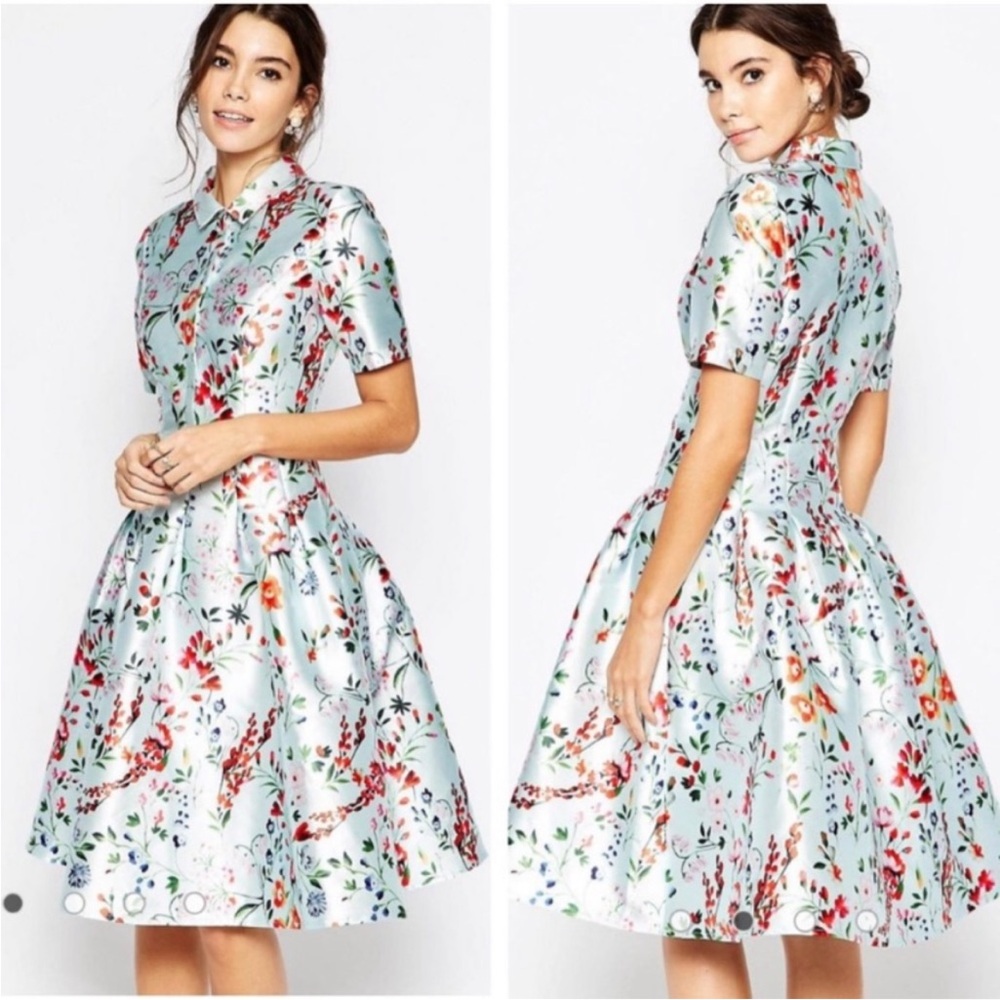 Chi Chi London Floral Dress in Light Blue